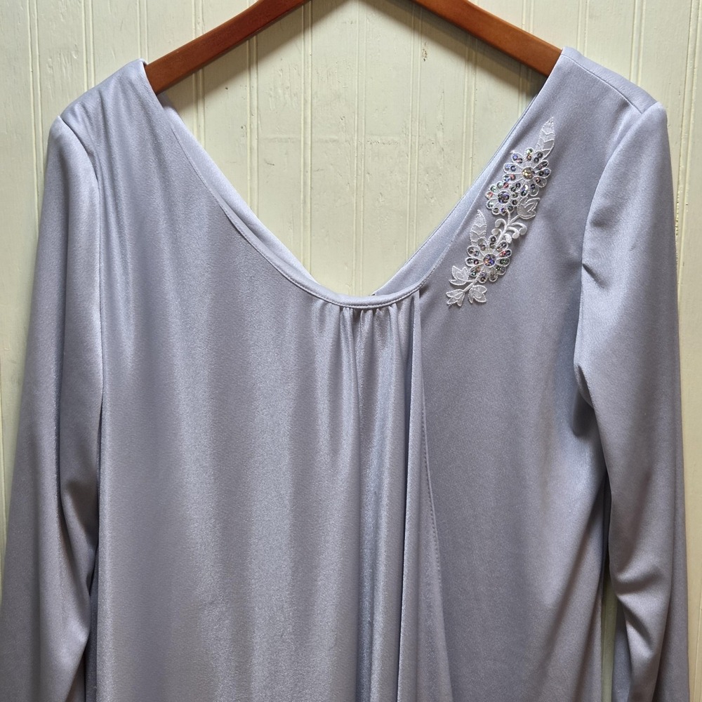 Jovani Dress Womens 12 Silver 3/4‎ Sleeve Rhinestone Wrap Sheath Knee Length